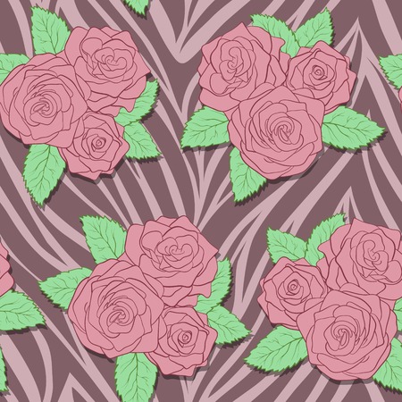 beautiful bouquets of roses on animal abstract printのイラスト素材