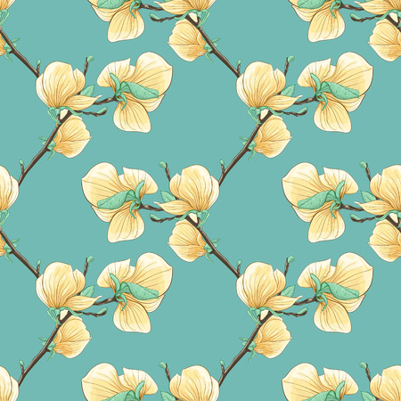 Beautiful seamless background with blooming magnolia tree branchesのイラスト素材