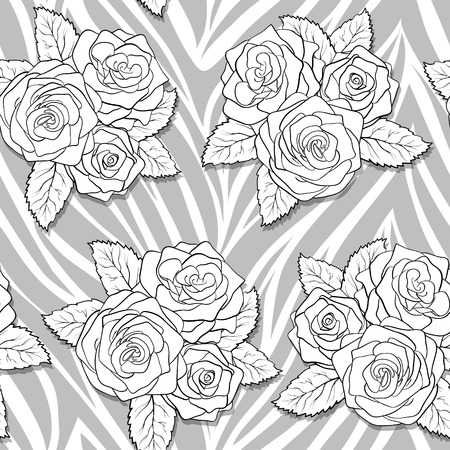 beautiful bouquets of roses on animal abstract print  Seamless pattern  Perfect for greeting cards and invitations of the wedding, birthday, motherのイラスト素材