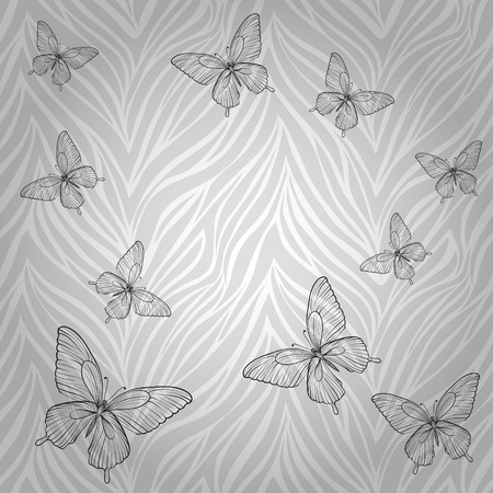 Beautiful seamless pattern with butterflies of abstract striped background  Perfect for greeting card and invitations of the wedding, birthday, motherのイラスト素材