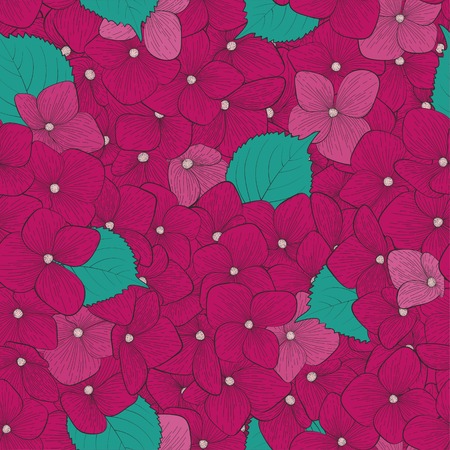 Beautiful seamless background with flower hydrangea . Hand-drawn contour lines and strokes. Perfect for background greeting cards and invitations to the day of wedding, birthday and Valentine's Dayのイラスト素材