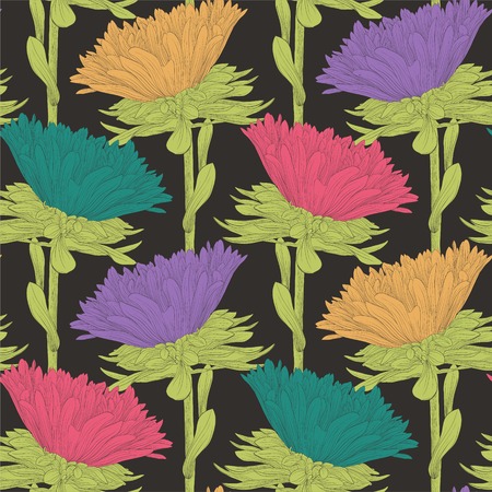 Beautiful seamless background with flowers. Hand-drawn contour lines and strokes.のイラスト素材