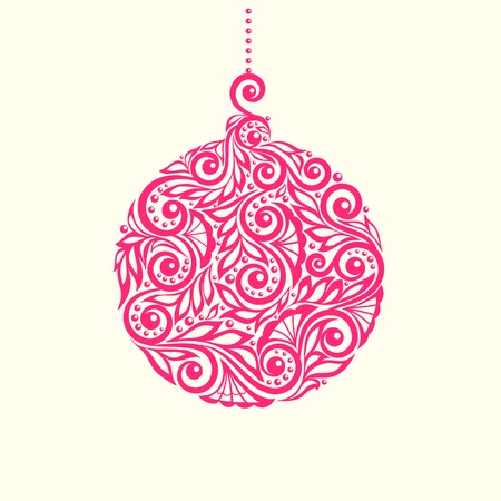 Beautiful Christmas toy ball. Decorated with flower pattern with spirals and swirls. Isolated on white background. background for greeting card and invitation of the merry christmas and happy new yearのイラスト素材