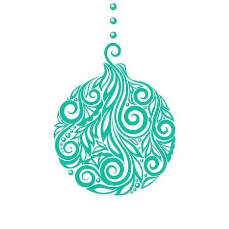Beautiful Christmas toy ball. Decorated with flower pattern with spirals and swirls. Isolated on white background. background for greeting card and invitation of the merry christmas and happy new yearのイラスト素材
