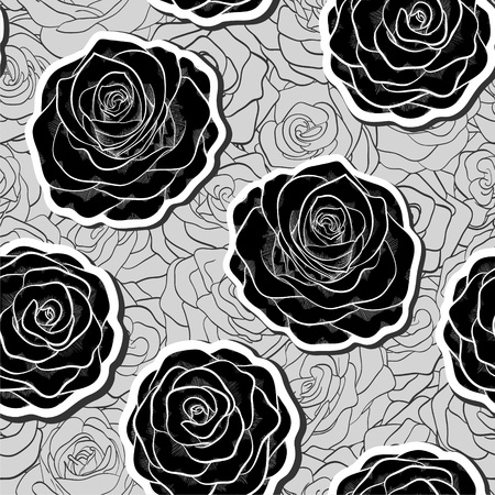 black and white seamless pattern in roses. background for design for greeting card and invitation of the wedding, birthday, Valentine's Day, mother's day and other seasonal holidayのイラスト素材