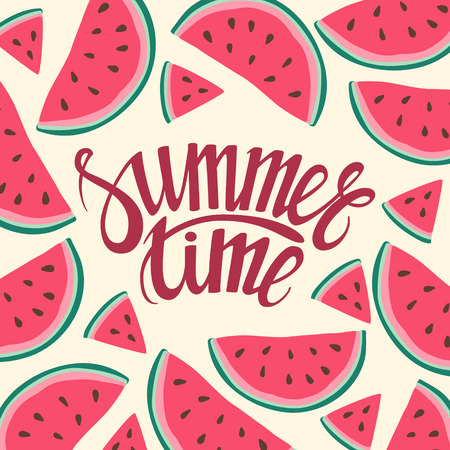 frame background card Summer Time Seamless background with watermelon slices. Vector illustration. design for greeting card and invitation of seasonal summer holidayのイラスト素材