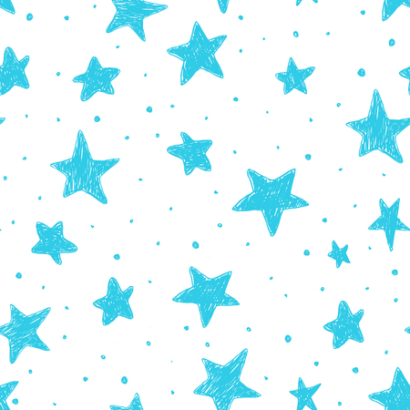 Beautiful seamless night sky pattern with textured stars, hand drawn.のイラスト素材