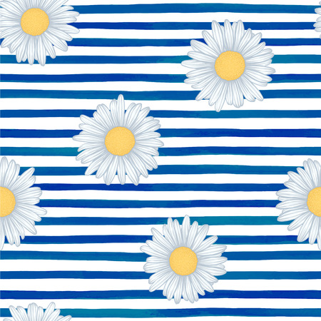 Beautiful seamless pattern with blue watercolor stripes. hand painted brush strokes, striped background. Vector illustrationのイラスト素材