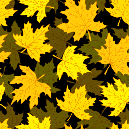 Beautiful seamless doodle pattern with yellow maple leaves sketch. Design background greeting cards and invitations to the wedding, birthday, mother s day and other seasonal autumn holidaysのイラスト素材