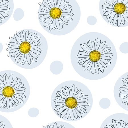 beautiful seamless pattern with outline daisy flowers and dots, polka. for greeting cards and invitations of the wedding, birthday, Valentine's Day, mother's day and other seasonal holiday,のイラスト素材