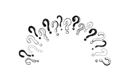 Round frame with hand drawn doodle hand drawn Sketch questions marks. Vector illustration.のイラスト素材