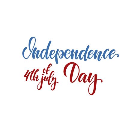 Happy 4th of July card. American Independence Typography card. Modern black and white brush calligraphy text. Hand drawn lettering typo vector illustration. Isolated on white backgroundのイラスト素材