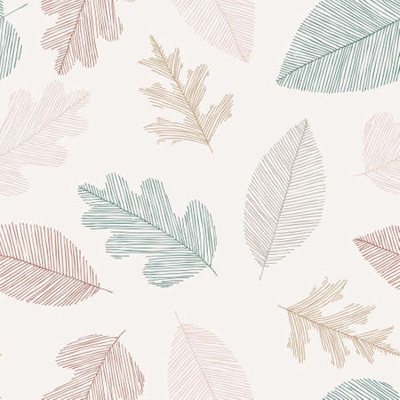 Beautiful seamless doodle pattern with vintage leaves sketch. design background greeting cards and invitationsのイラスト素材
