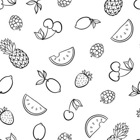 Beautiful seamless pattern with cute doodle fruits sketch. Hand drawn trendy background. design background greeting cards, invitations, fabric and textile.のイラスト素材