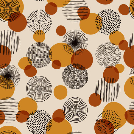 Abstract geometric seamless pattern with doodle circles and geometric shapes. Trendy hand drawn textures. Modern abstract design for paper, cover, fabric, interior decor.のイラスト素材
