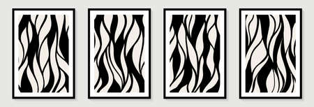 Creative minimalist hand painted Abstract art background with black abstract line shape. Design for wall decoration, postcard, poster or brochure. Modern card for decorative design.のイラスト素材