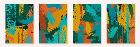 Creative minimalist hand painted Abstract art background with brush stroke abstract art vintage colors. Design for wall decoration, postcard, poster or brochure, home decoration.のイラスト素材