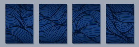 Abstract background line wave in abstract style on blue background. Modern shape line art wallpaper. Abstract vector background. Design for wall decoration, postcard, poster or brochure.のイラスト素材