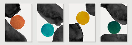 Creative minimalist hand painted Abstract art background with watercolor stain Circle. Design for wall decoration, postcard, poster or brochure.のイラスト素材
