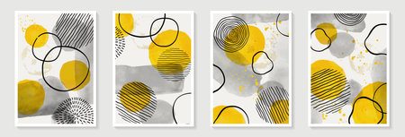 Creative minimalist hand painted Abstract art background with watercolor stain and Hand Drawn doodle...