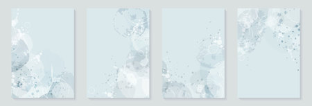 Abstract nude watercolor circle stains and watercolor brush stroke. Blue, white winter color. Watercolor Illustration for holidays background and invitation cards Christmas, New Year.のイラスト素材