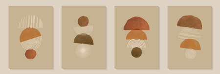 Creative minimalist hand painted Abstract art background with watercolor circle and half circle with Hand Drawn doodle Scribble Circle. Design for wall decoration, postcard, poster or brochureのイラスト素材