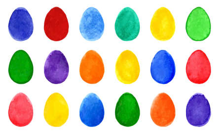 Set of colorful watercolor easter eggs on white background. Design elements for background, banner, Easter holiday card design. hand painting artistic textureのイラスト素材