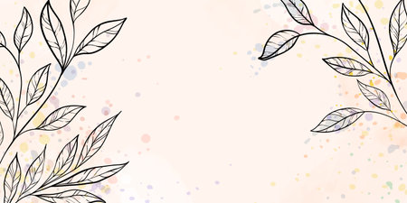 abstract art leaves background. hand draw outline green and white outline leaves and brush strokes. Vector background for wall decoration, banner, postcard, poster, brochureのイラスト素材