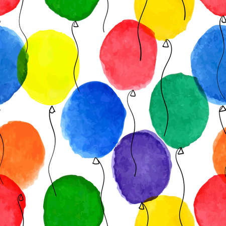seamless pattern hand drawn cartoon watercolor balloons symbols of birthday party. design holiday greeting card and invitation of wedding, Happy mother's day, birthday, Valentines day, holidaysのイラスト素材