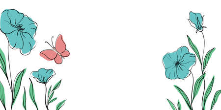 Creative minimalist hand painted Abstract art background with Hand Drawn doodle Scribble floral plants. Design for wall decoration, postcard, poster, brochureのイラスト素材