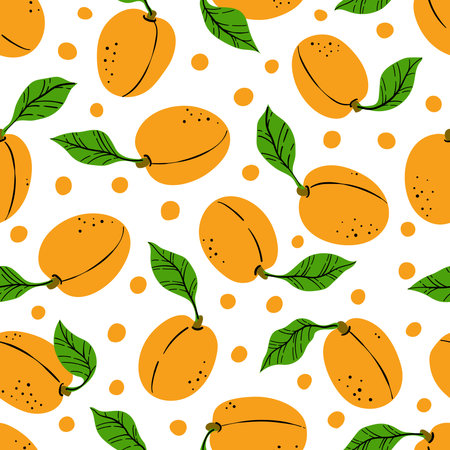 Seamless pattern with orange apricot. Hand drawn apricot pattern on white background. for fabric,...