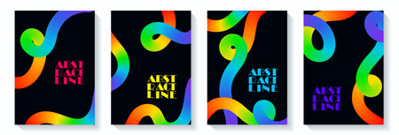 Colorful gradient strokes and swirls. Rainbow brush. Lines with Color Gradient. Abstract Vector 3D Shapes. Wave Design Elements for Backgrounds, Patterns, Posters and Banners. Wavy Rainbow Ribbons.のイラスト素材