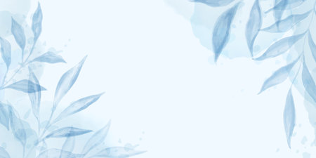 Abstract art background vector. Luxury minimal style wallpaper with Blue Branch and botanical leaves, Organic shapes, Watercolor. Vector background for banner, poster, Web and packaging.のイラスト素材