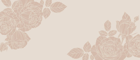 banner background of creative minimalist hand draw illustrations floral outline roses for wall decoration, postcard or brochure cover design, banner beauty web citeのイラスト素材