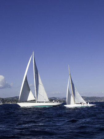 Modern sailing yacht Annagine a 23 meter 2004 traditional build maxi passing a contender