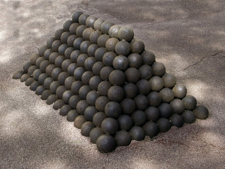 Square pyramidal pile of old cannon balls