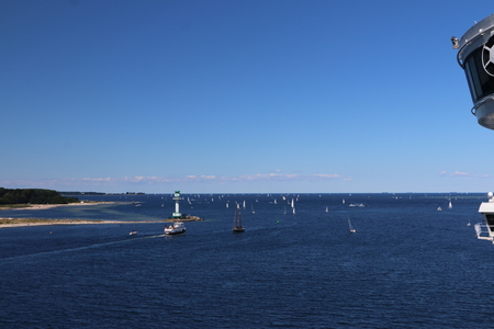 Beach sea and boats nearby Kiel Germanyの写真素材