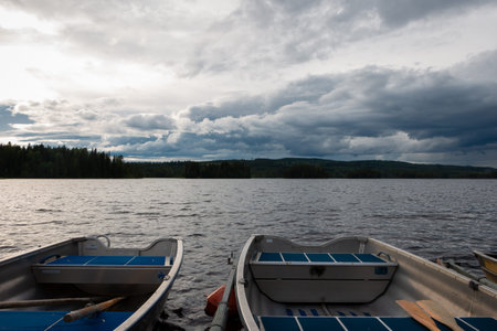 Beautiful evening view during the blue hour over the Safssjon lake in the Dalarna region in the...
