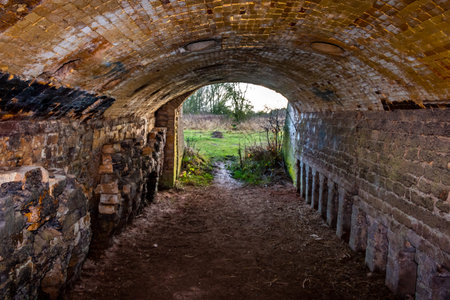 Old abandoned brick factory in the Netherlands, near Fortmond raised in 1828 and closed in 1976 along the river the IJssel, Overijssel provinceの写真素材