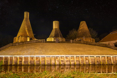 Complete restored lime kiln at night in the December month with a decoration of Christmas lights in village Dedemsvaart the Netherlandsの写真素材