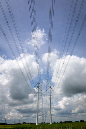 Expansion of the high-voltage grid with many high-voltage pylons to meet the growing demand for...