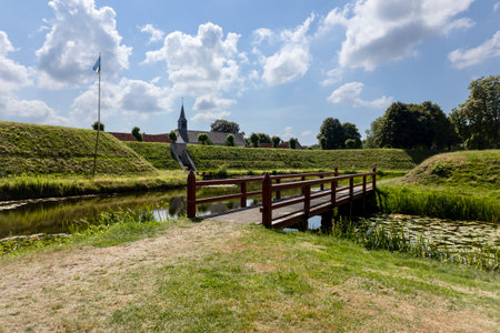 View of the outside of the village called Boertange, a fortified village made in the shape of a star, province of Groningen, the Netherlandsの写真素材
