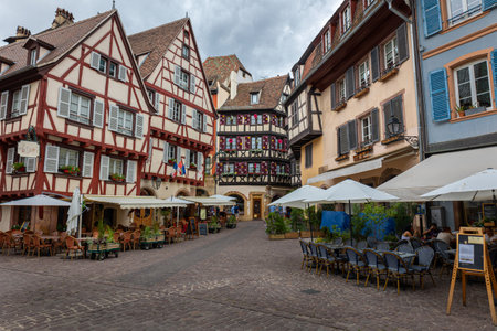 The town of Colmar in the French Alsace region with picturesque half-timbered houses and a fairytale atmosphere, the city is also called Little Veniceの写真素材