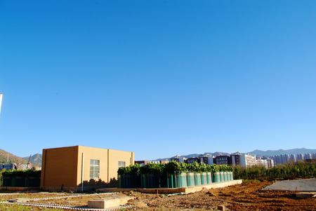 The panoramic view of a fully enclosed advance waste water treatment plant in Kunming.のeditorial素材