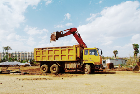 Excavator on a construction site.のeditorial素材