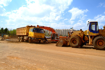 Excavator on a construction siteの写真素材