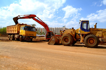Excavator on a construction siteのeditorial素材
