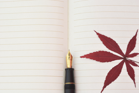 maple-leaf and notebook paperのeditorial素材