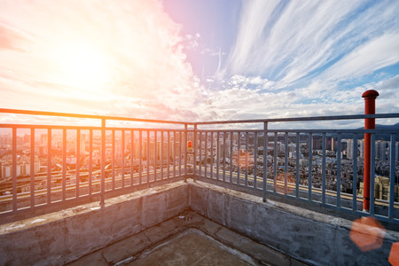 Aerial view of city from roof topの写真素材