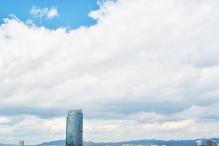 Blue sky with modern skyscraper のeditorial素材